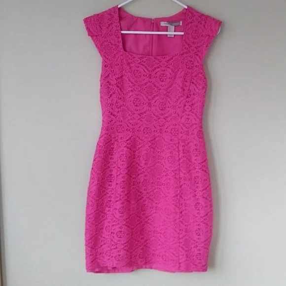 Forever 21 | Dresses | Forever 2 Contemporary Floral Lace Crochet Overlay  Lined Dress M Hot Pink | Poshmark